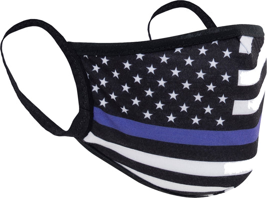 Thin Blue Line Flag Reusable 3-Layer Polyester Face Mask
