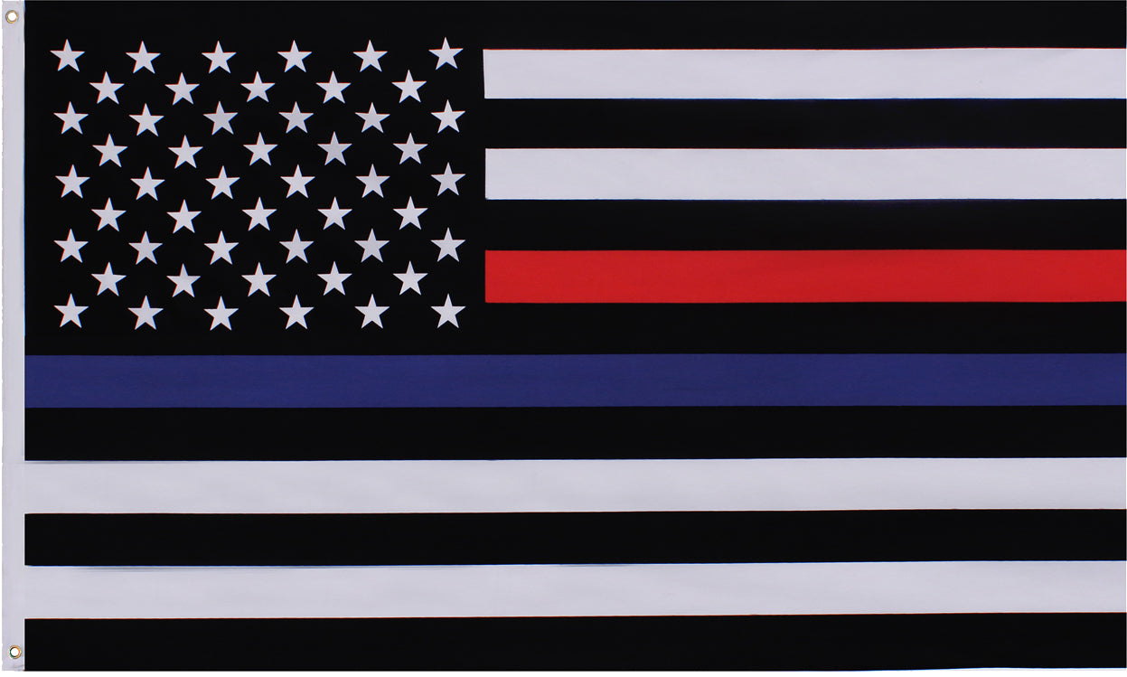 US American Thin Blue Line (Support The Police) & Thin Red Line (Support The Firefighters) Flag 3' x 5'