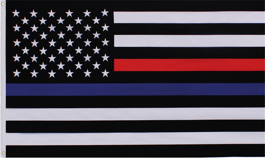 US American Thin Blue Line (Support The Police) & Thin Red Line (Support The Firefighters) Flag 3' x 5'