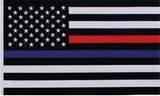 US American Thin Blue Line (Support The Police) & Thin Red Line (Support The Firefighters) Flag 3' x 5'