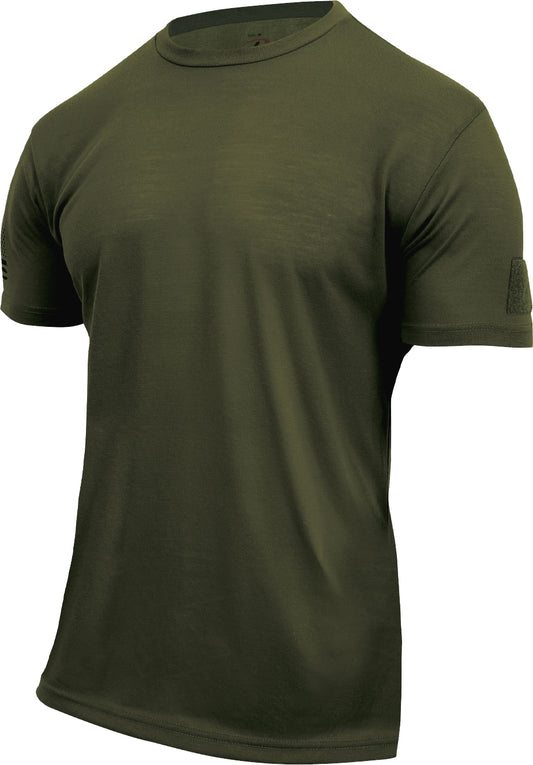 Olive Drab - Tactical Patch Loop US Flag T-Shirt, Athletic Fit, Moisture Wicking, Poly