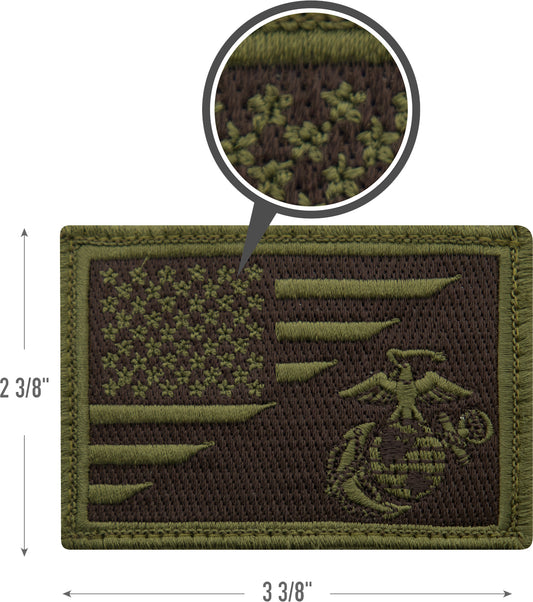 Olive Drab -  US Flag American U.S.M.C Globe & Anchor Hook Patch 3 3/8" x 2 3/8"