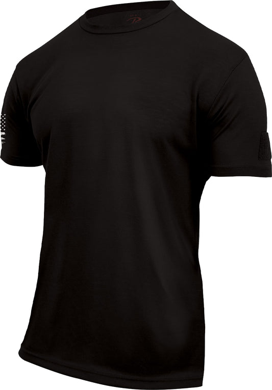 Black - Tactical Patch Loop US Flag T-Shirt, Athletic Fit, Moisture Wicking, Poly