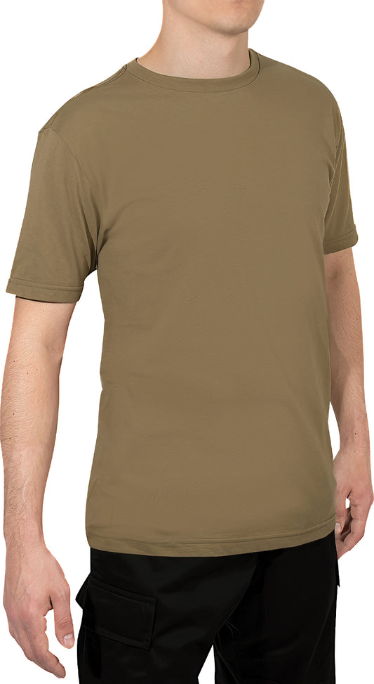 Brown - Athletic Fit Solid Color Tactical Gym T-Shirt, Poly/Cotton