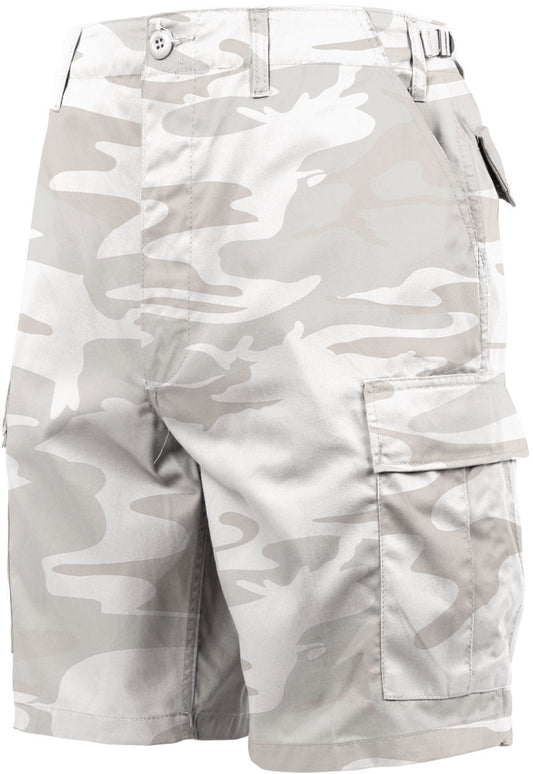 White Camo - Tactical Cargo BDU Shorts - Polyester Cotton Twill - Button Fly