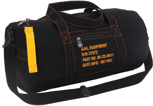 Black - Cotton Canvas Equipment Flight Carry Duffel Bag - 19" x 19" x 9"
