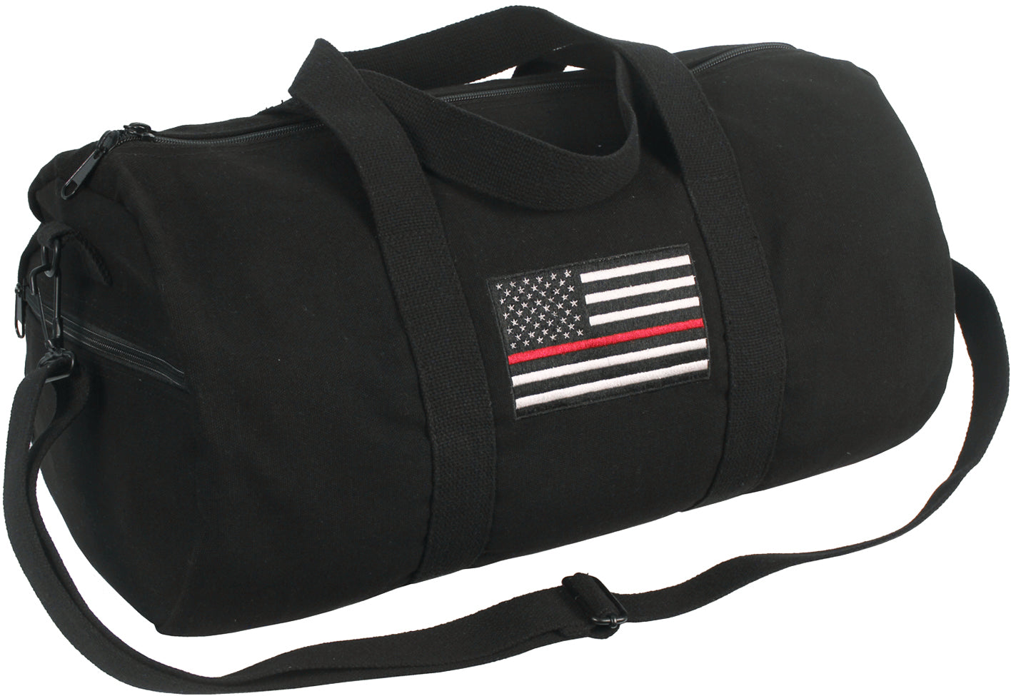 Black - Thin Red Line Canvas Shoulder Duffle Bag - 19 Inch