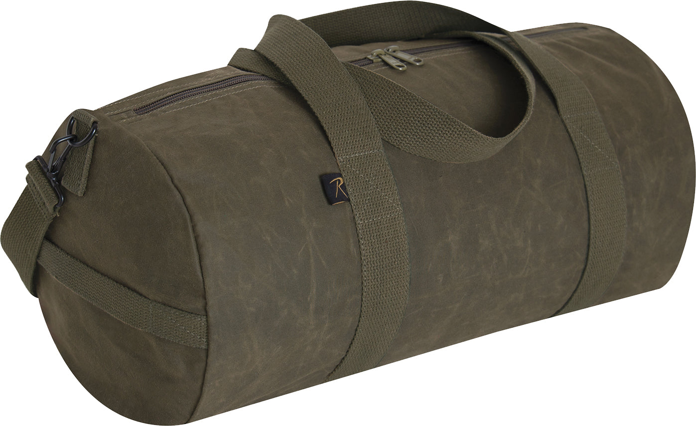 Olive Drab - Waxed Canvas Shoulder Duffle Bag - 19 Inch