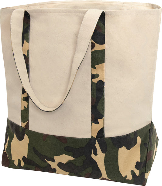 Natural & Camo - Two Tone Large HW Canvas Tote Carry Bag