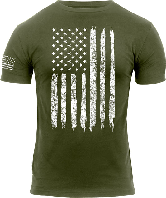 Olive Drab Distressed US Flag Athletic Fit T-Shirt