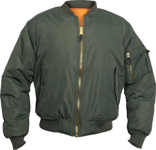 Sage Green- Air Force MA-1 Flight Jacket, Enhanced Nylon Bomber US Military Style Reversible Coat