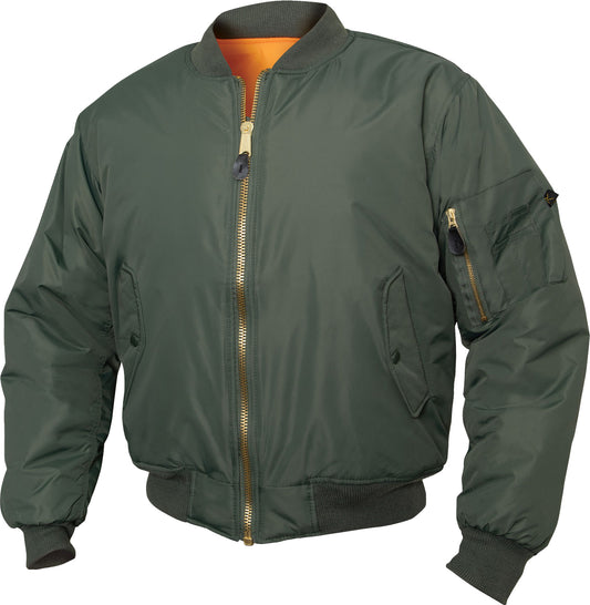 Sage Green- Air Force MA-1 Flight Jacket, Enhanced Nylon Bomber US Military Style Reversible Coat