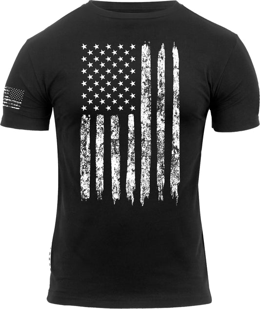 Black Distressed US Flag Athletic Fit T-Shirt