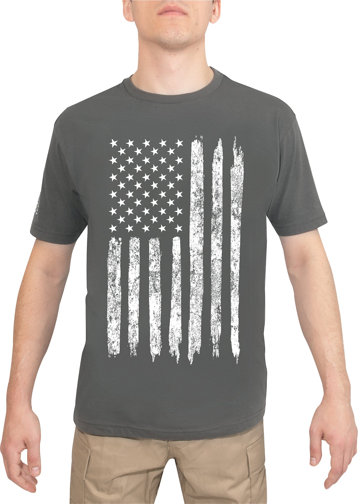 Charcoal Grey - Distressed US Flag Athletic Fit T-Shirt