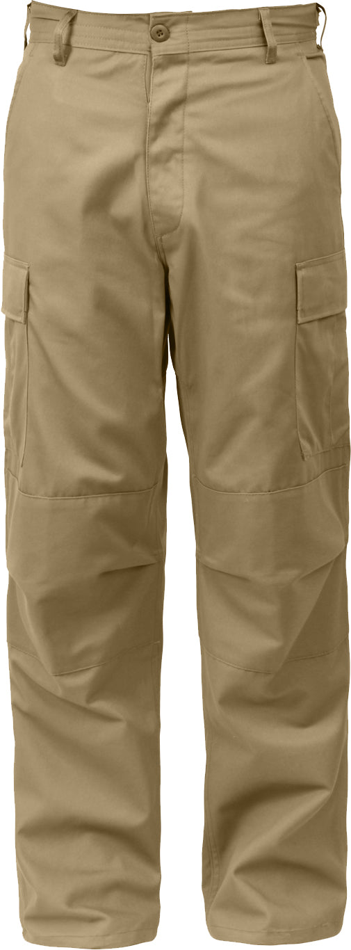 Khaki - Tactical BDU Pants Cargo Fatigues - Poly/Cotton - Zipper Fly - Relaxed Fit
