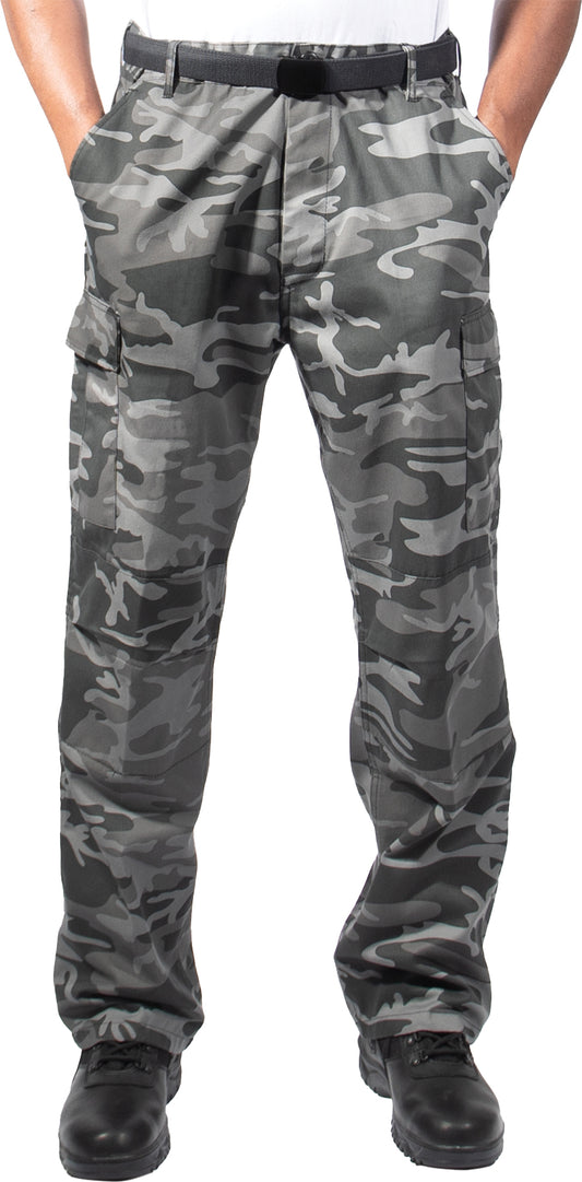 Black Camo - Tactical BDU Pants Cargo Fatigues - Poly/Cotton - Zipper Fly - Relaxed Fit