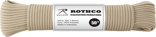 Tan - 550lb Type III Polyester Paracord 50 Feet