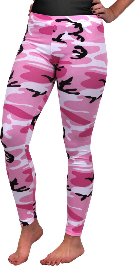 Pink Camo - Womens Camo Leggings Stretch Army Spandex Thin Workout Pants
