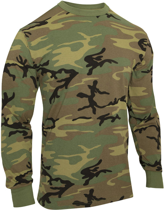 Woodland Camo - Tactical Long Sleeve Vintage T-Shirt, Poly/Cotton