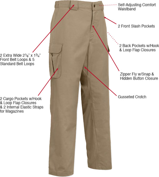 Khaki - Tactical 10-8 Lightweight Field Pants - Poly Cotton Spandex Rip-Stop - Zipper Fly