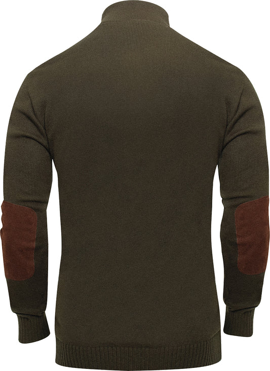 Olive Drab 3-Button Sweater With Suede Accents