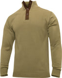 Khaki 3-Button Sweater With Suede Accents