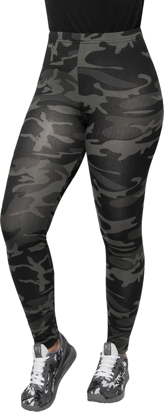 Black Camo - Womens Camo Leggings Stretch Army Spandex Thin Workout Pants