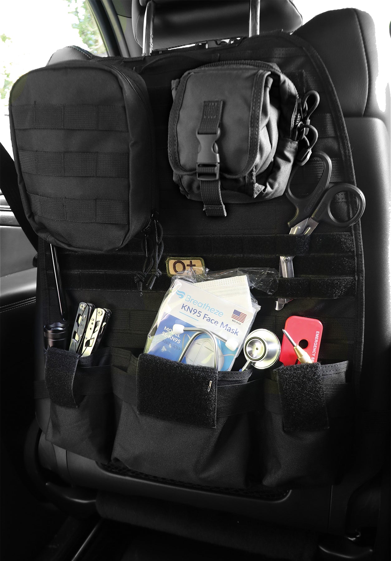 Black Tactical Car Seat Panel Car Seat Back Organizer with Multiple Pouches  - Galaxy Army Navy