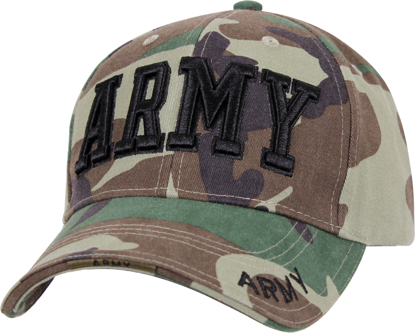 Woodland Camo Deluxe Army Embroidered Low Profile Insignia Cap