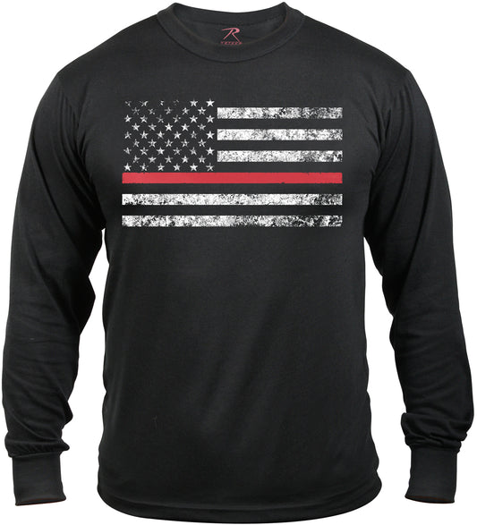 Black Thin Red Line Long Sleeve T-shirt