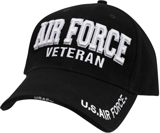 Black - Air Force Veteran Deluxe Baseball Cap Brushed Cotton USAF Vet Hat