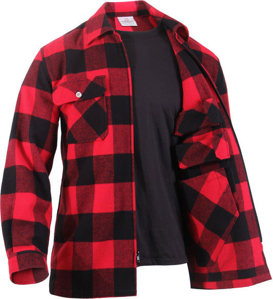 Red - Concealed Carry Flannel Shirt - Full Zip Heavyweight Plaid Jacket