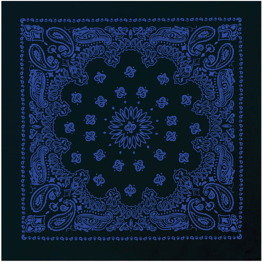 Black & Blue - Jumbo Trainmen Paisley Bandana, 100% Cotton, 27" x 27"