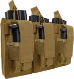 Coyote Brown MOLLE Triple Kangaroo Rifle and Pistol Mag Pouch