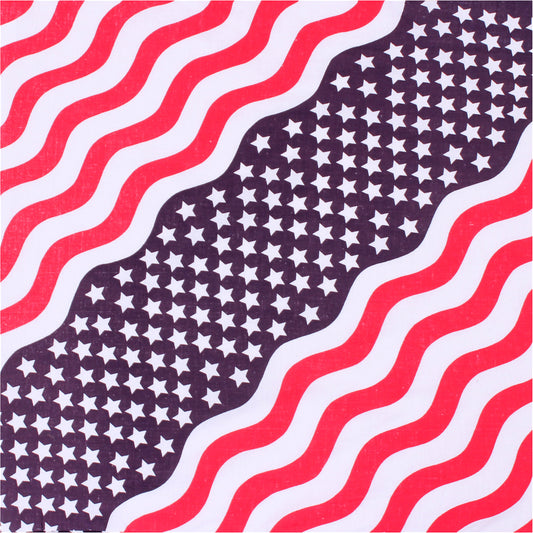 USA Flag Red White & Blue Stars & Stripes Bandana, 100% Cotton, 22" x 22"