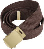 Brown - Military Web Belt with Gold Brass Buckle
