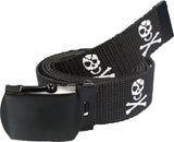Black Military Web Belt with Skulls & Crossbones Jolly Roger Emblem 54