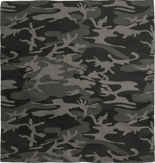 Black Camo - Jumbo Tactical Bandana, 100% Cotton, 27" x 27"