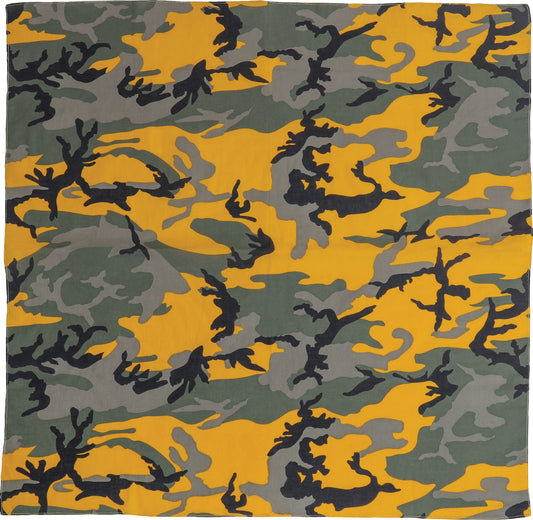 Stinger Yellow Camo - Jumbo Tactical Bandana, 100% Cotton, 27" x 27"