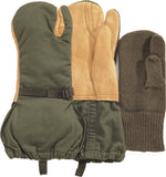 Olive Drab - Genuine GI Military Leather Trigger Finger Mittens with Liner
