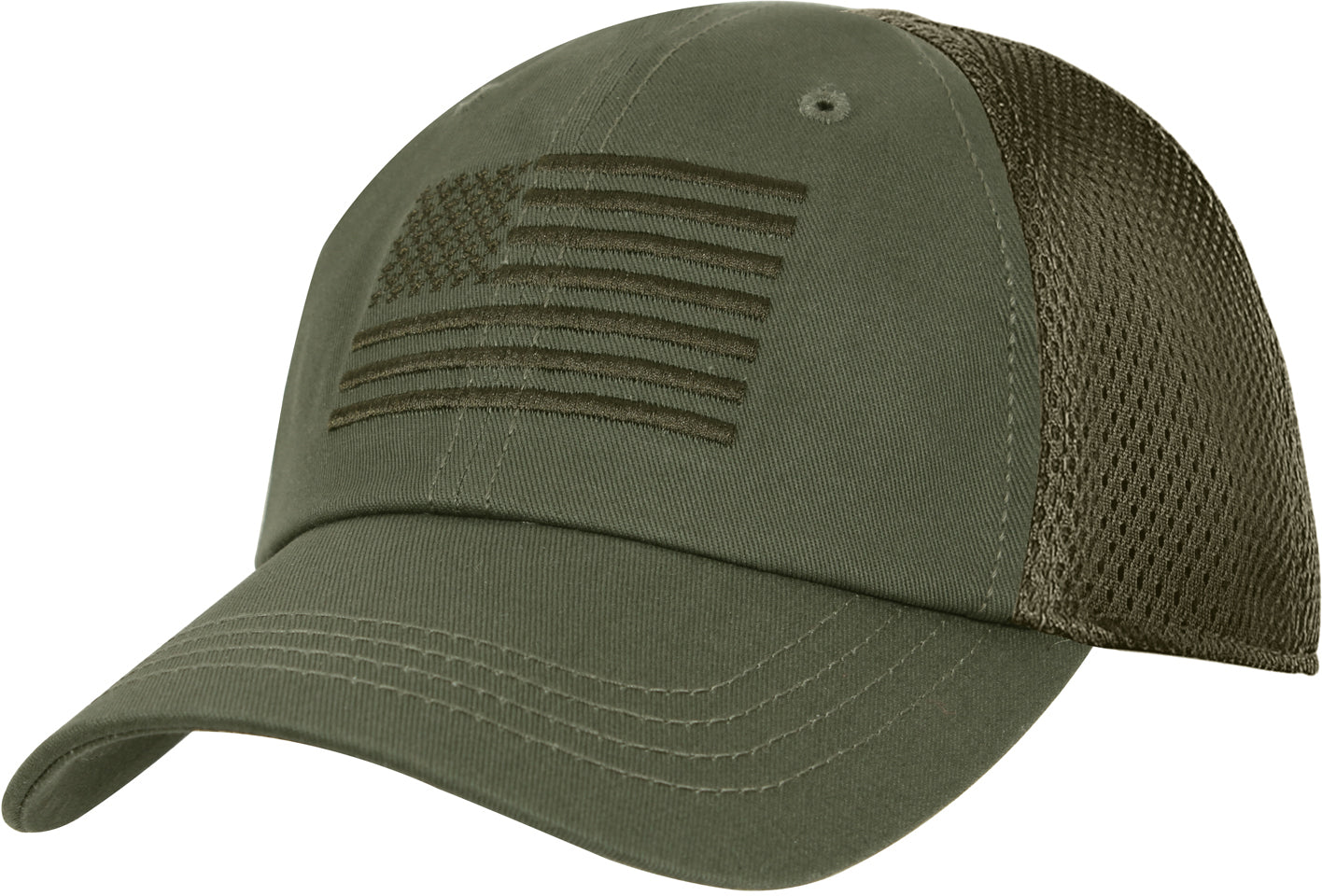 Olive Drab - Tactical Mesh Back Cap With Embroidered US Flag