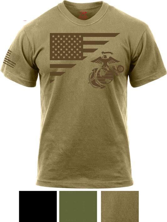 US Marines USMC Globe & Anchor / USA Flag T-Shirt, 100% Cotton