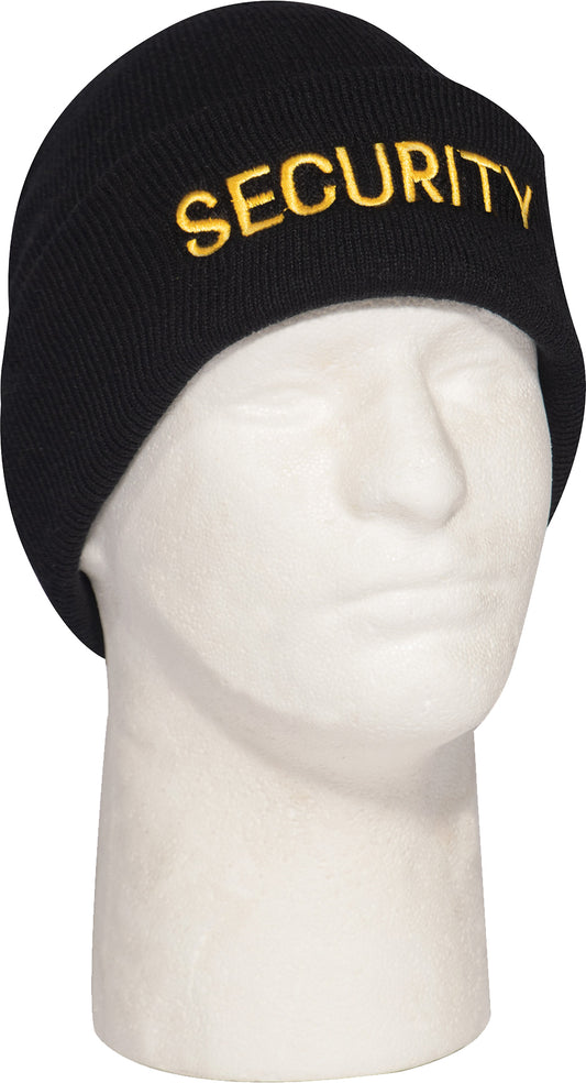 Black - SECURITY Watch Cap, Gold Embroidery Winter Beanie for Law Enforcement Officers, Acrylic
