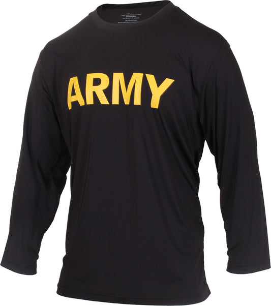 Black Army Physical Training Long Sleeve T-Shirt - APFU PT Moisture-Wicking Nylon/Spandex Performance Top