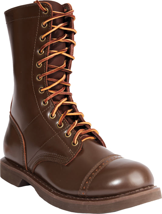 Brown Leather Jump Boots Military Tactical Combat Boots 10 Inch Duty Boots Oil Resistant