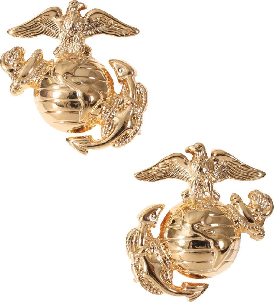 Gold USMC Globe & Anchor US Marines Logo Insignia Set