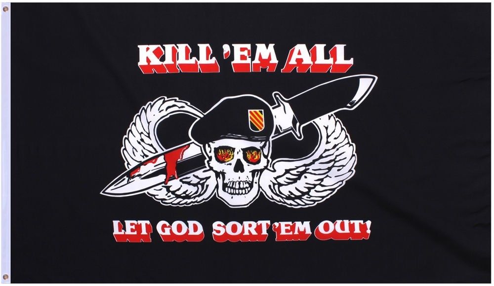 Kill 'Em All Let God Sort 'Em Out Arnaud Amalric Skull 3' x 5' Flag