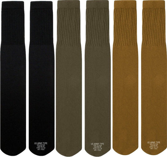 Mens Military Long Tube Socks Pair - Size 10 - 14, US Made