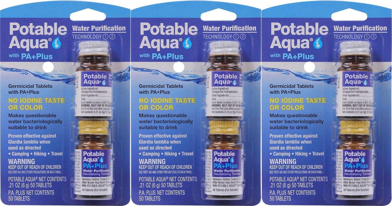 Potable Aqua PA Plus Water Purification Treatment Tablets - 3 Pack