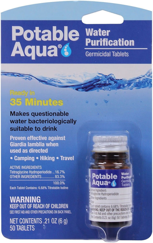 Potable Aqua Water Purification, Water Treatment Tablets - 50 Count Bottle